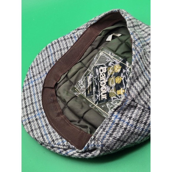 Barbour Hat Gray Blue Plaid Tweed Wool Blend Newsboy Flat Cap Size 7 3/8 - Picture 11 of 13